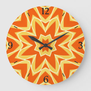 Abstrakt Star Geometric - Orange und Gold Große Wanduhr