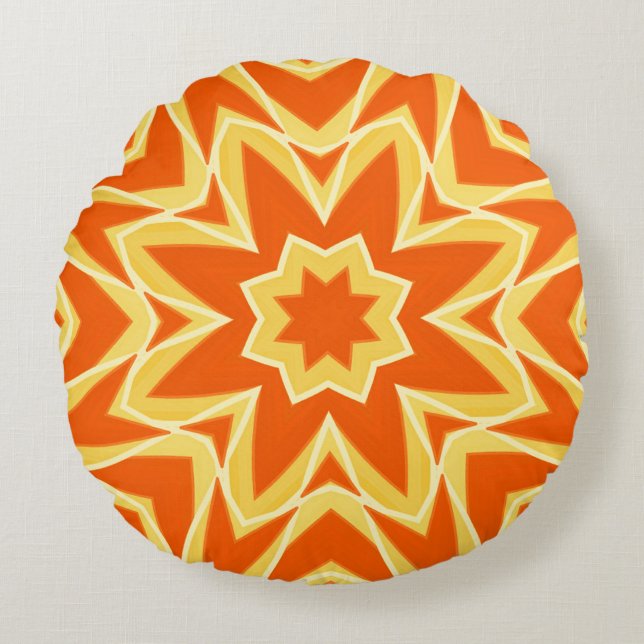 Abstrakt Star Geometric - Orange und Gold Rundes Kissen (Vorderseite)