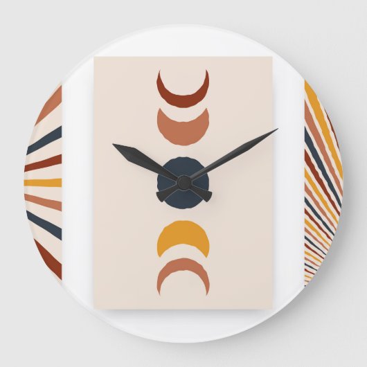 Abstrakt Sun Moon Boho Posters Große Wanduhr (Vorderseite)