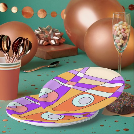 Abstrakt Surfen Orange Lila Pappteller (Multi)