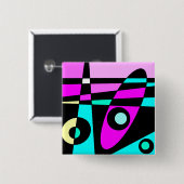 Abstrakt Surfen Türkisblau Heiß rosa Gelb Schwarz Button (Vorne & Hinten)