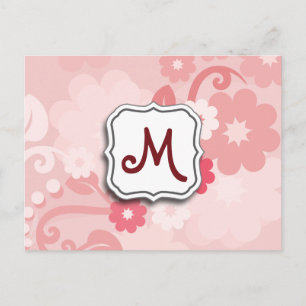 Abstrakt Swirbelfarbenes Rosa mit Monogramm Postkarte