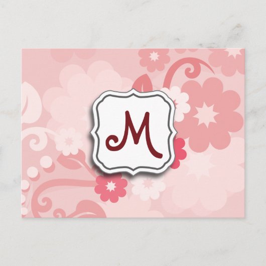 Abstrakt Swirbelfarbenes Rosa mit Monogramm Postkarte (Vorderseite)