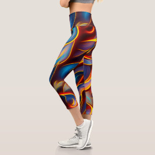 Abstrakt Swirl Blue Red Flames Capri Leggings