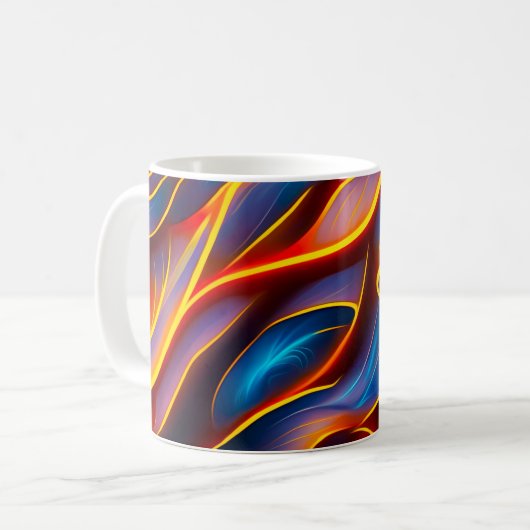 Abstrakt Swirl Blue Red Flames Kaffeetasse (Vorderseite Links)