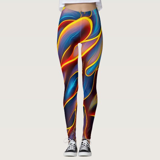 Abstrakt Swirl Blue Red Flames Leggings (Vorderseite)