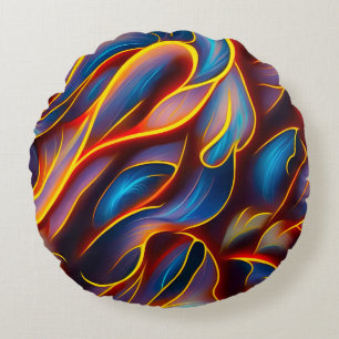 Abstrakt Swirl Blue Red Flames Rundes Kissen