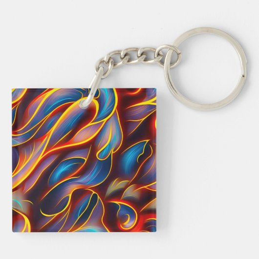 Abstrakt Swirl Blue Red Flames Schlüsselanhänger (Rückseite)