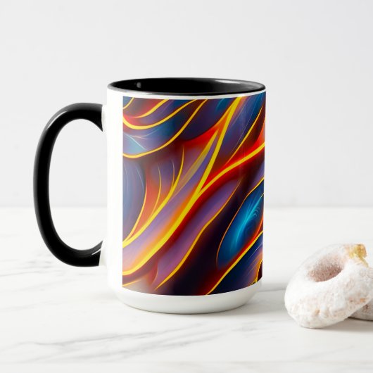 Abstrakt Swirl Blue Red Flames Tasse (Mit Donut)