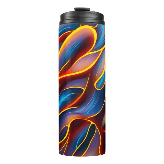 Abstrakt Swirl Blue Red Flames Thermosbecher (Vorderseite)