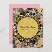 Abstrakt Swirl Pink Black & Gold Save the Date Ankündigungspostkarte (Vorne/Hinten)