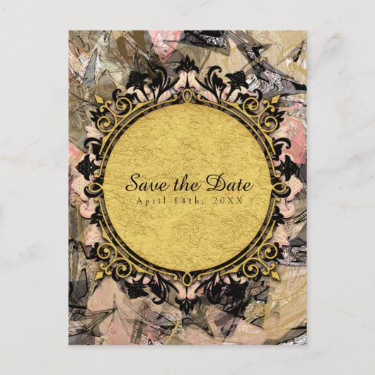 Abstrakt Swirl Pink Black & Gold Save the Date Ankündigungspostkarte (Vorderseite)