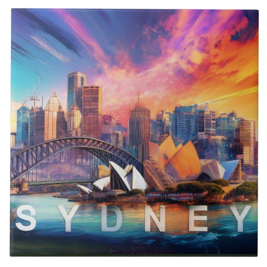 Abstrakt Sydney Skyline Art Modern Fliese (Vorderseite)