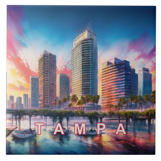 Abstrakt Tampa Skyline Art Modern Fliese (Vorderseite)