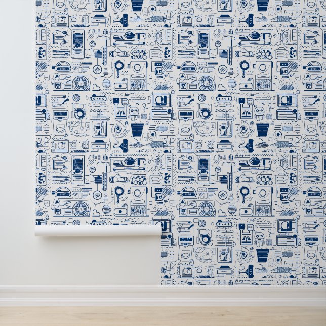 Abstrakt Tech Blueprint Doodle Muster Tapete (Anwendung)