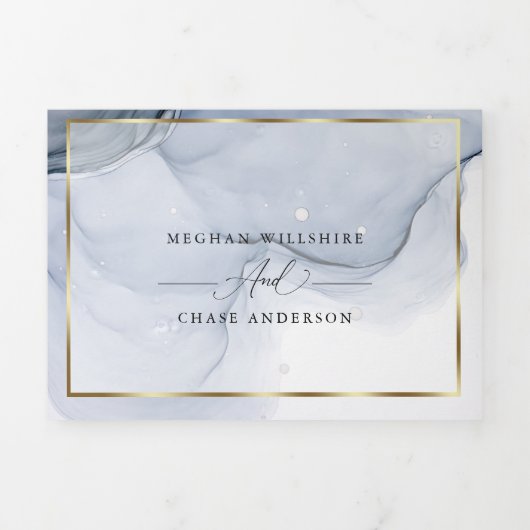 Abstrakt Tinte dunkelblau Mauve Plum triftige Einf Dreifach Gefaltete Einladung (Cover)