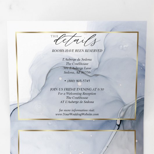 Abstrakt Tinte dunkelblau Mauve Plum triftige Einf Dreifach Gefaltete Einladung (Innen Erste Seite)