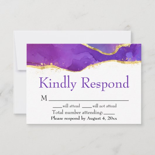 Abstrakt Tinte Fuchsia Pink Lila Gold RSVP Karte (Vorderseite)