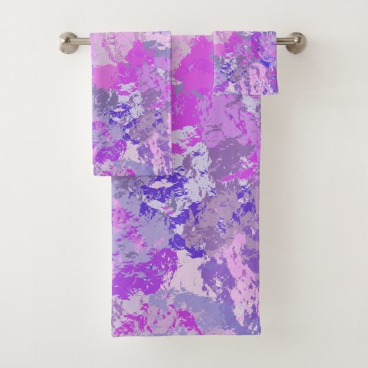 Abstrakt Trendy Camouflage Rosa Lila Blau Badhandtuch Set (Insitu)