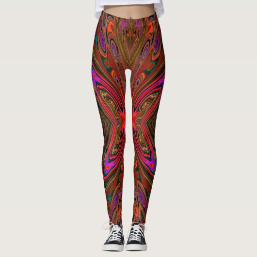 Abstrakt Trippy Orange und Magenta Butterfly Leggings (Vorderseite)