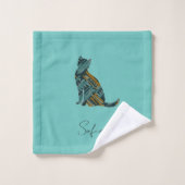 Abstrakt Türkis Blue & Gold Cat Badhandtuch Set (Waschlappen)