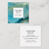 Abstrakt Türkis & Gold Alkohol Tinte Flüssigkeiten Quadratische Visitenkarte (Vorne/Hinten)