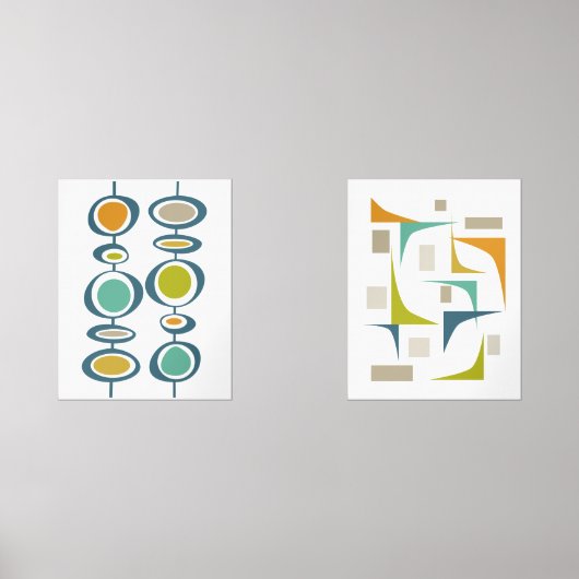Abstrakt Türkis Orange Green Mitte Jahrhundert Mod Bilderwand Sets (Vorderseite)