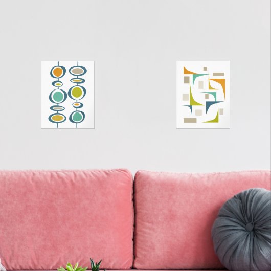Abstrakt Türkis Orange Green Mitte Jahrhundert Mod Bilderwand Sets (Wohnzimmer)