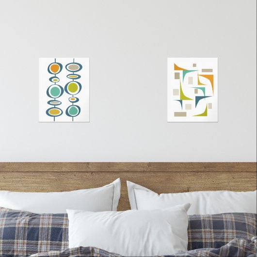 Abstrakt Türkis Orange Green Mitte Jahrhundert Mod Bilderwand Sets (Schlafzimmer)