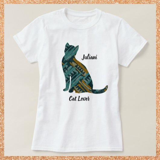 Abstrakt Türkis und Gold Cat Lover T-Shirt