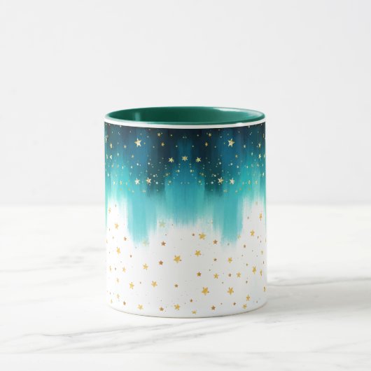 Abstrakt türkisfarbene, handbemalte Stars Kaffee T Tasse (Zentrum)