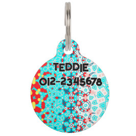 Abstrakt türkisfarbenes Rotes Gelb mit Kontaktnumm Haustiermarke