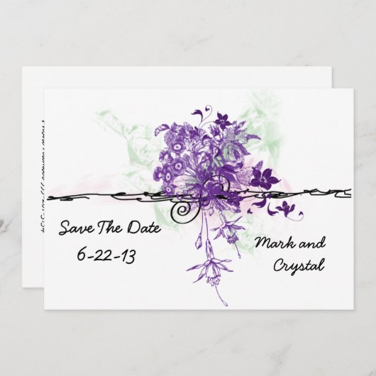 Abstrakt-violette Blumen Bouquet Save the Date (Vorne/Hinten)