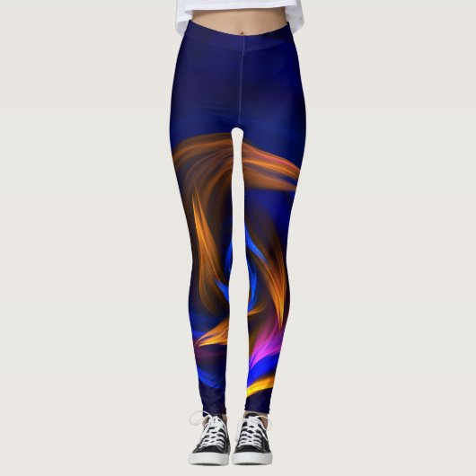 Abstrakt Vortex Shape Blue Orange Leggings (Vorderseite)