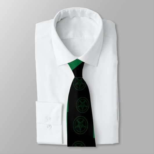 Abstrakt Wave Baphomet Neck Tie {Green} Krawatte (Gebunden)