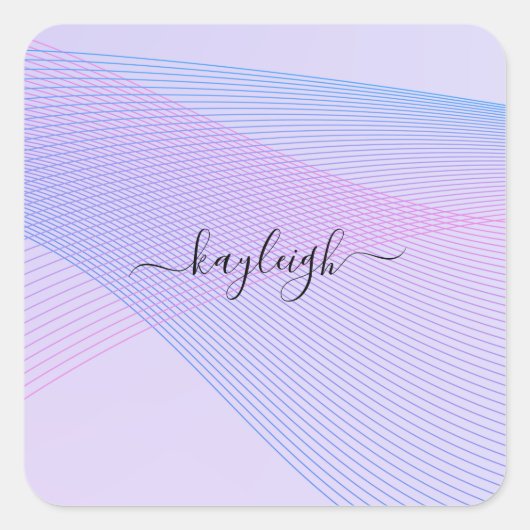 Abstrakt Wavelines Pink Blue Quadratischer Aufkleber (Vorderseite)