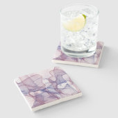 Abstrakt-weiß-blau und lila Aquarell Steinuntersetzer (Seitenansicht)