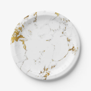 Abstrakt White Gold Carrara Marble Glam Stone Vip Pappteller