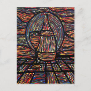 Abstrakt Wine Flasche & Wine Glass Postkarte