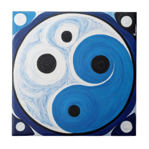 Abstrakt Yin Yang: Modernist Blue & White Fliese