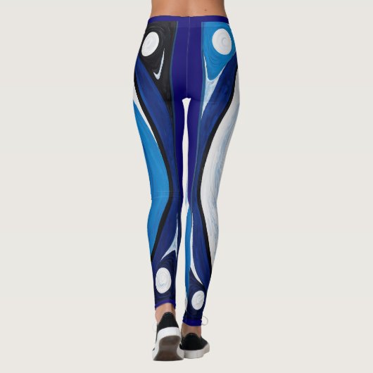 Abstrakt Yin Yang: Modernist Blue & White Leggings (Rückseite)