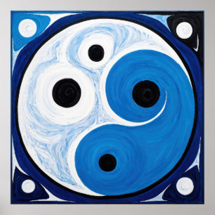 Abstrakt Yin Yang: Modernist Blue & White Poster