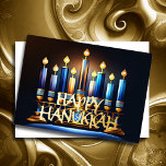 Abstrakt Zeichnend Menorah Happy Hanukkah Gold Blu Folien Feiertagskarte<br><div class="desc">Zeichn von Menorah Happy Hanukkah Gold Blue</div>