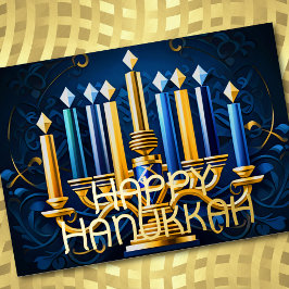 Abstrakt Zeichnend Menorah Happy Hanukkah Gold Blu Folien Feiertagskarte