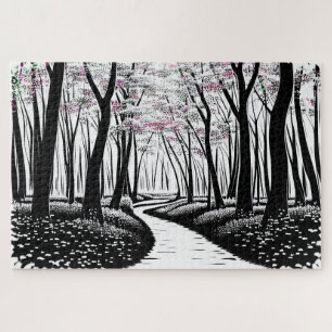 Abstrakt Zeichnend Silhouette Bäume mit Lila Puzzle
