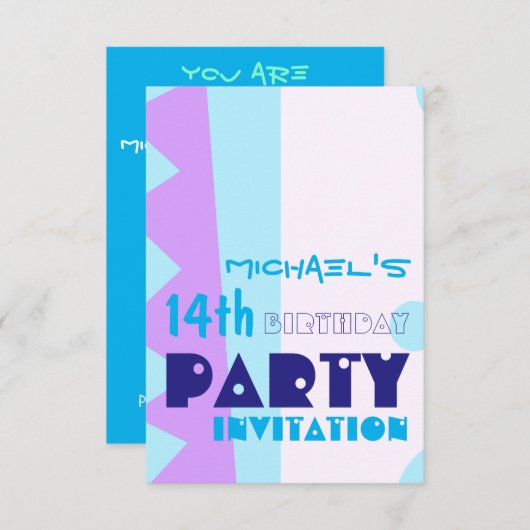 Abstrakte 14. Geburtstagsparty Einladung (Vorne/Hinten)