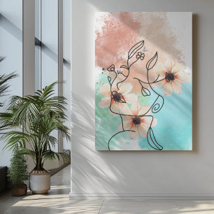 Abstrakte 1-Linien-Gesichtskunst mit rosa Blume Li Leinwanddruck