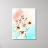 Abstrakte 1-Linien-Gesichtskunst mit rosa Blume Li Leinwanddruck (Vorderseite)