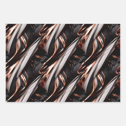 Abstrakte 3D-Illusion in Schwarz, Weiß und Kupfer Geschenkpapier Set (Vorderseite 3)