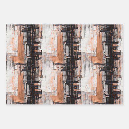 Abstrakte 3D-Illusion in Schwarz, Weiß und Kupfer Geschenkpapier Set (Vorderseite 2)